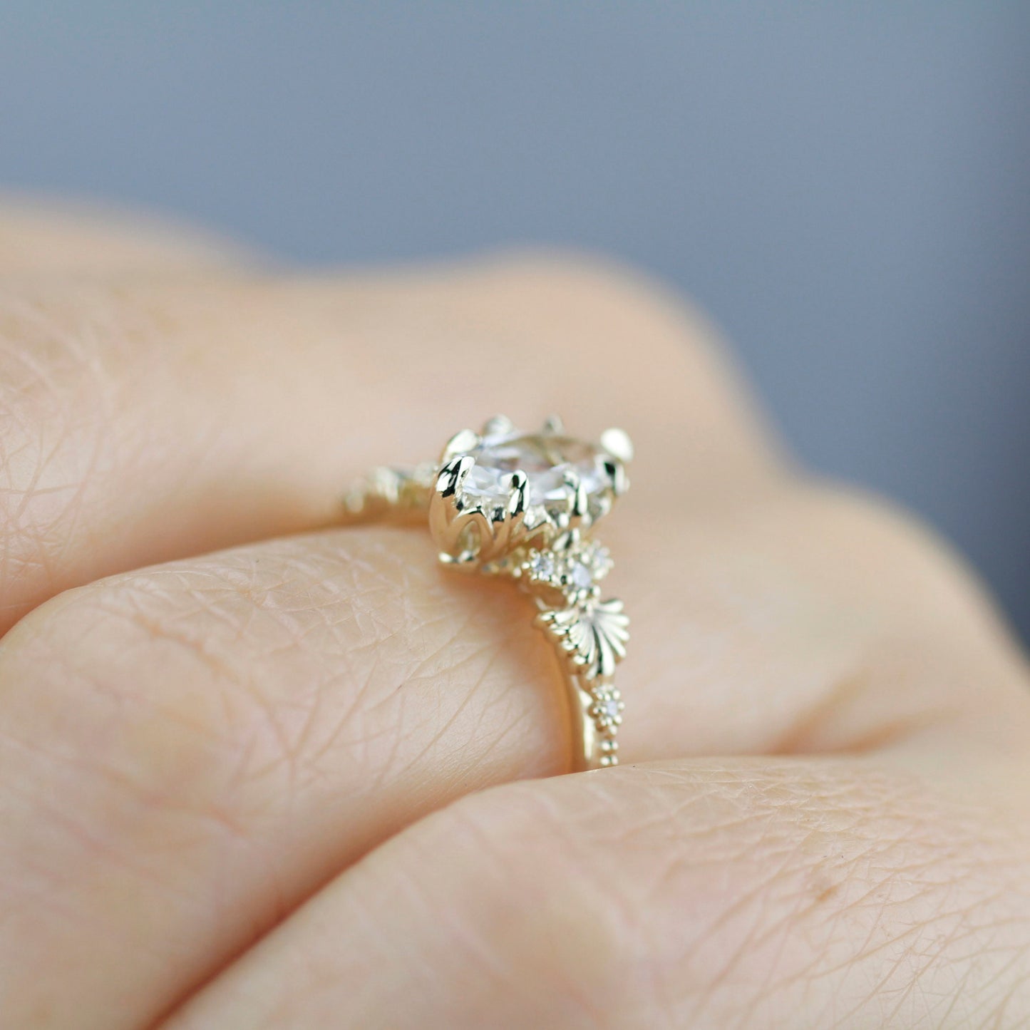 18k gold marquise engagement ring, marquise ring, simple ring, leaf ring, gift for her | R 380WT