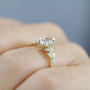 18k gold marquise engagement ring, marquise ring, simple ring, leaf ring, gift for her | R 380WT