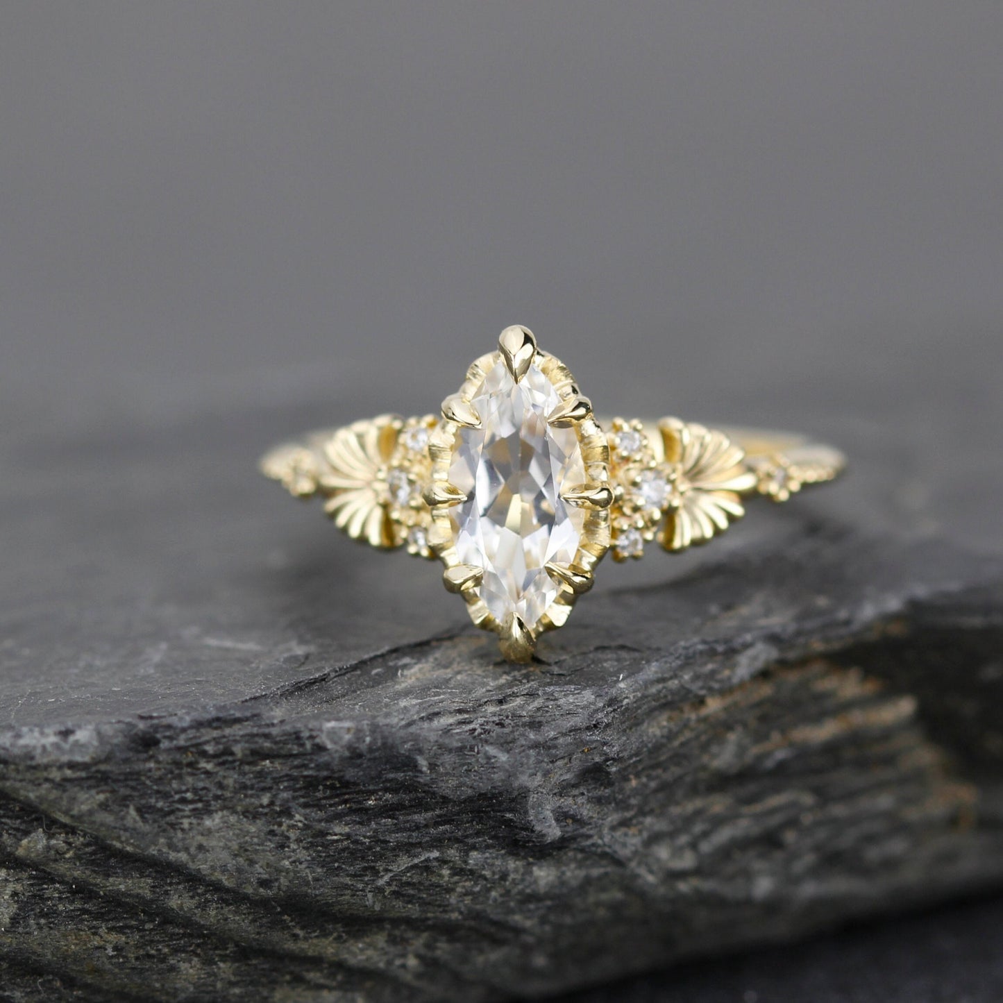 18k gold marquise engagement ring, marquise ring, simple ring, leaf ring, gift for her | R 380WT