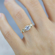 Load image into Gallery viewer, Moissanite and diamond engagement ring, round moissanite ring, nature inspired engagement ring | R 382 MOISSANITE