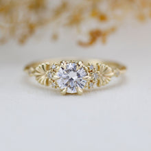 Load image into Gallery viewer, Moissanite and diamond engagement ring, round moissanite ring, nature inspired engagement ring | R 382 MOISSANITE