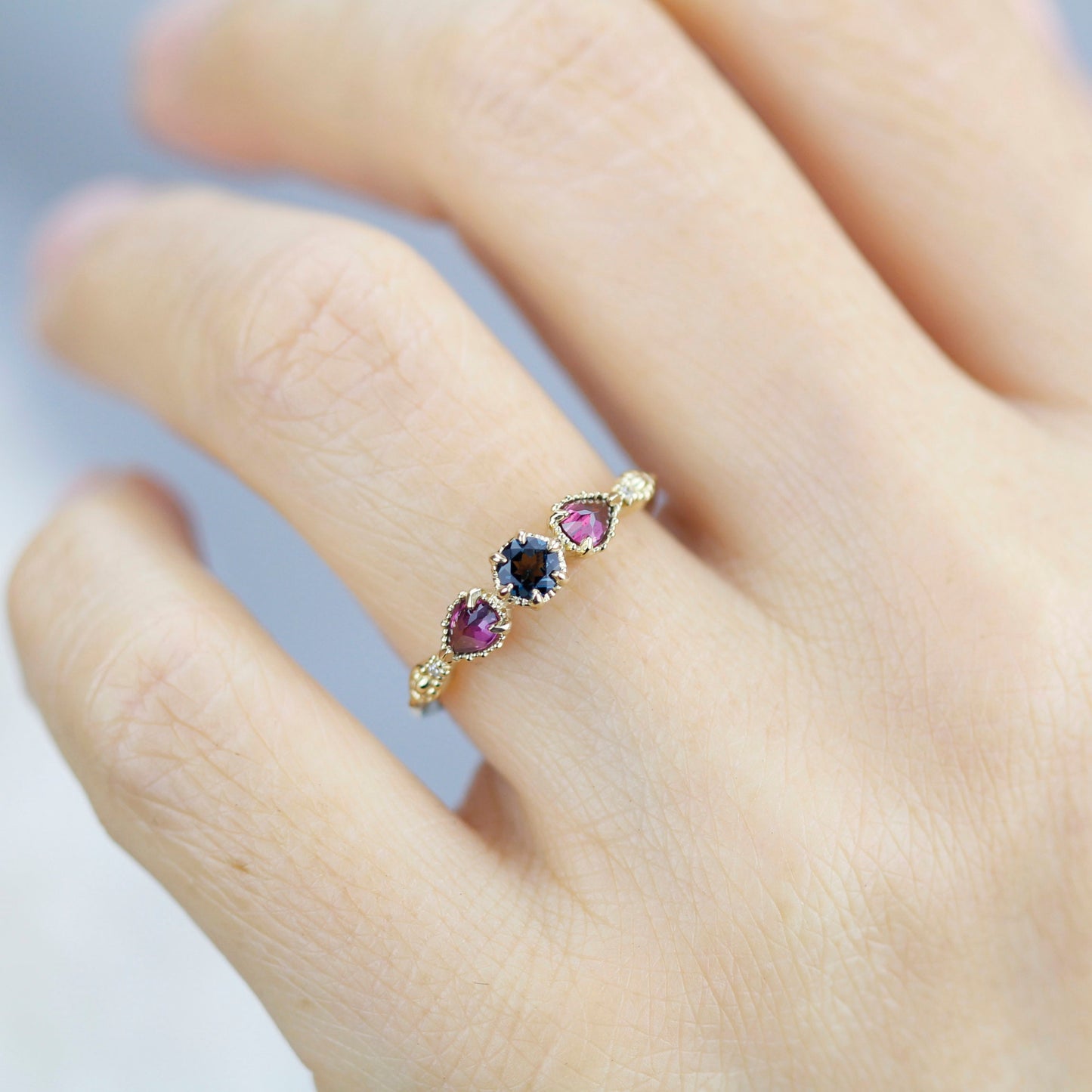 18k gold engagement ring, natural london blue topaz, garnet pear ring, vintage ring women, simple ring diamond, |R 374 LBT RHO