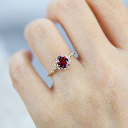 Oval Rhodolite Garnet Engagement Ring, 18k Gold ring, simple ring, Unique Cocktail Ring, Gift for Her | R 377Rhodolite